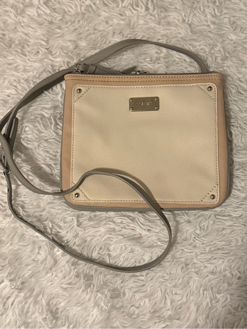 Nine West Cream and Tan Crossbody Bag with Gray Strap